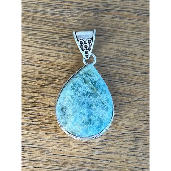Sterling Silver 925 Aqua Stone Pendant 2.25" - Picture 1 of 4